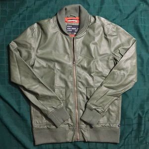 RVCA Men’s Leather Bomber Jacket Military Style